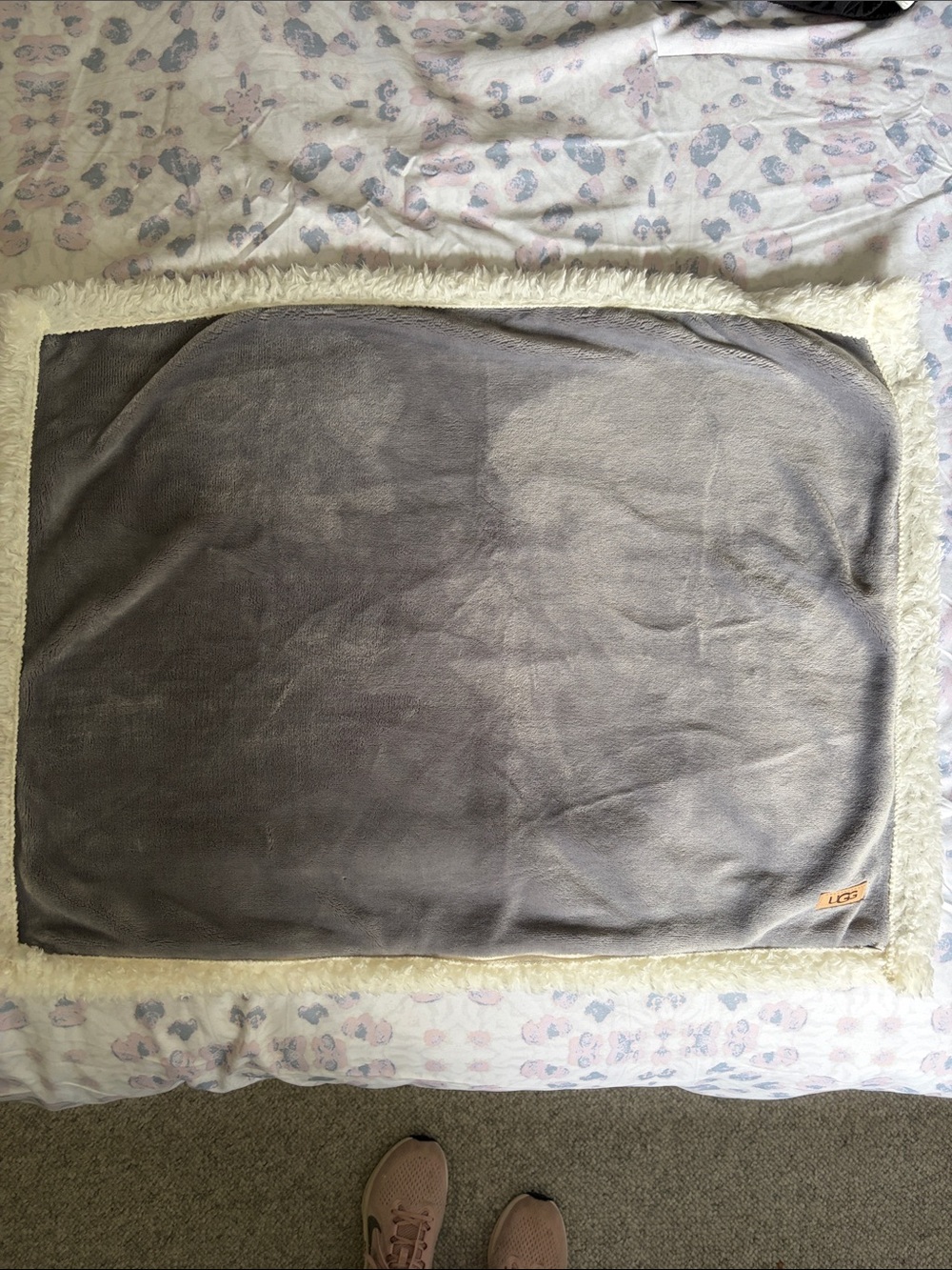 UGG Gray standard Pillow sham with Cream Sherpa Border